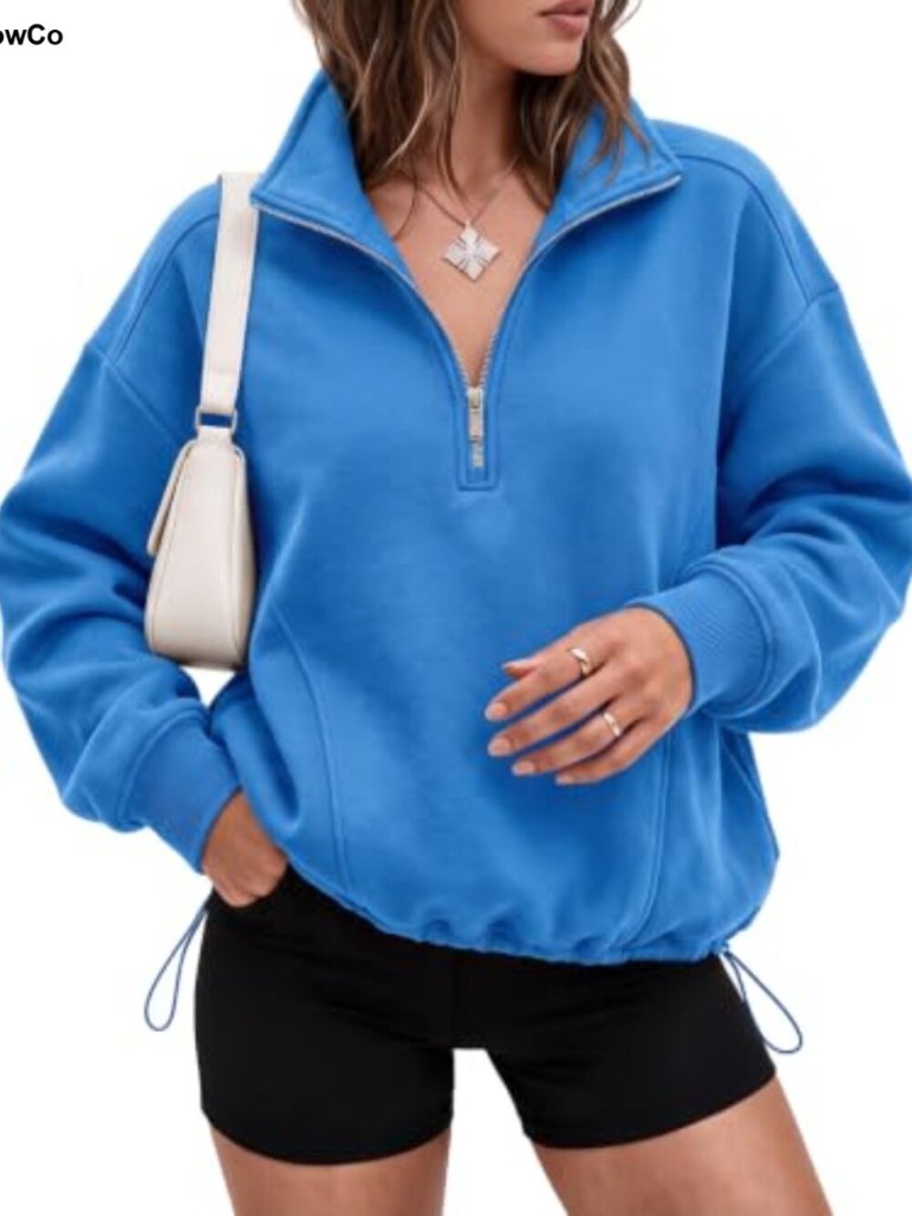 Oversized Half Zip Fleece Sweatshirt Pullover Cotton Polyester Mock Neck